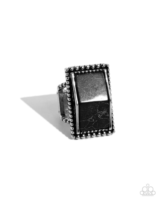 Southwestern Serenity - Black Crackle Stone Silver Ring - Paparazzi Accessories