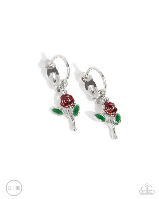 Rose Routine - Red Enamel Rose Clip-on Earrings - Paparazzi Accessories