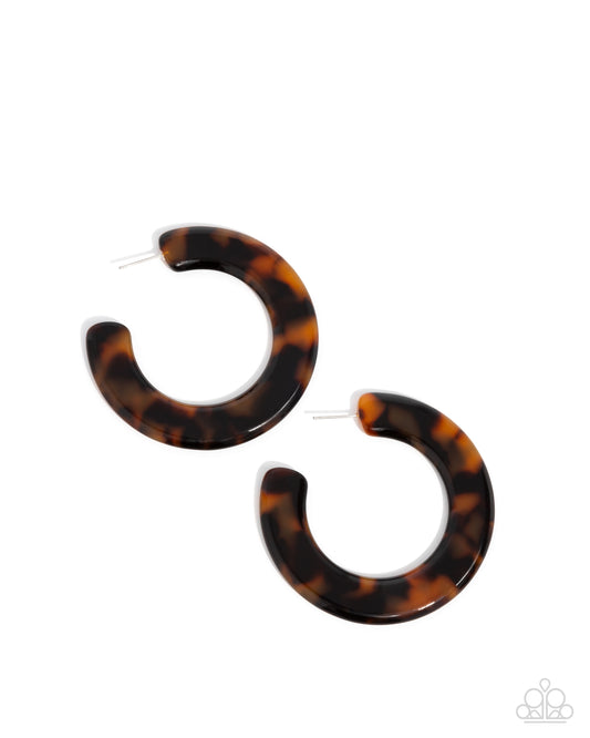 Spotted Scoop - Brown Tortoiseshell Acrylic Hoop Earrings - Paparazzi Accessories