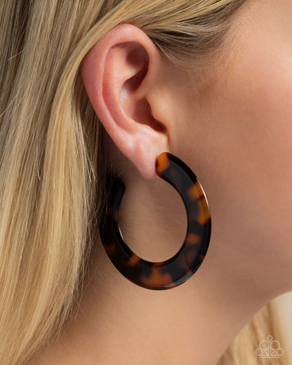 Spotted Scoop - Brown Tortoiseshell Acrylic Hoop Earrings - Paparazzi Accessories