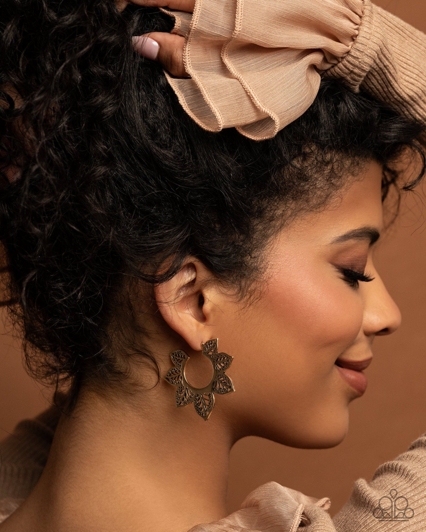 Tangled Tapestry - Gold Filigree Sun Hoop Earrings - Paparazzi Accessories