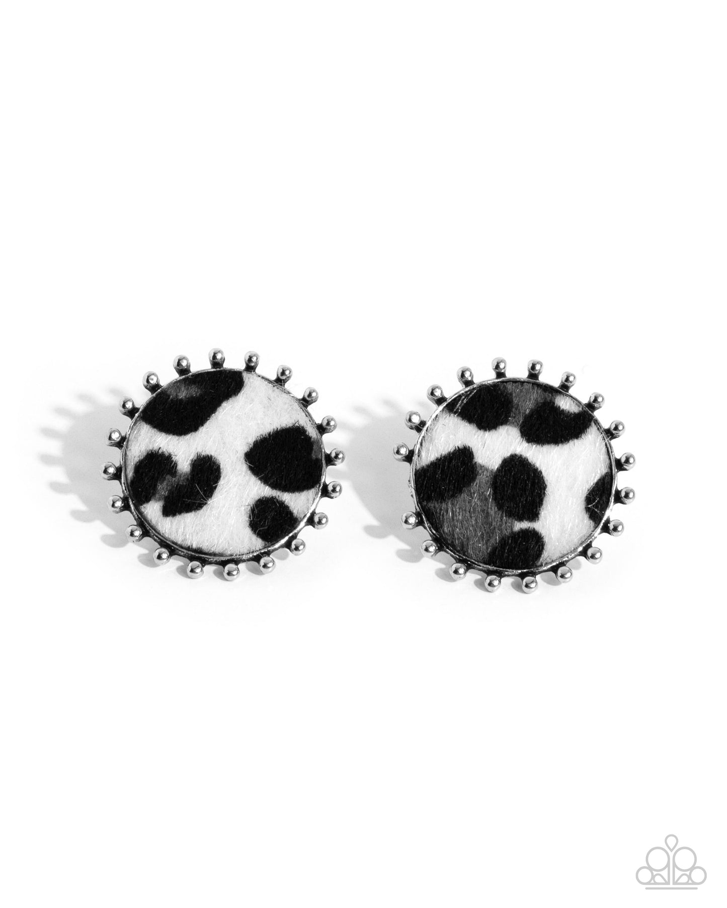 Cowhide Couture - Black Cow-print Silver Post Earrings - Paparazzi Accessories