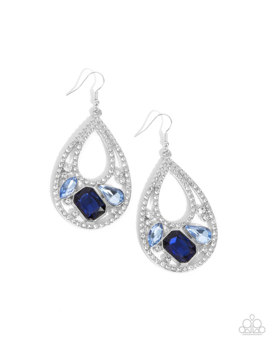 Teardrop Trifecta - Blue Gemstone Silver Teardrop Fishhook Earrings - Paparazzi Accessories