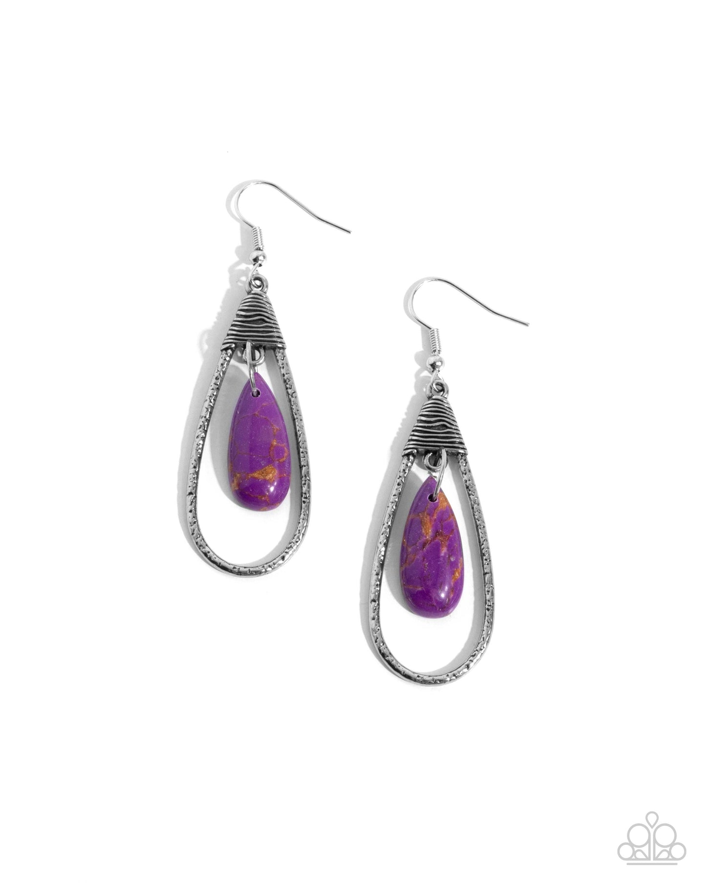 Neatly Natural - Purple Stone Teardrop Silver Fishhook Earrings - Paparazzi Accessories