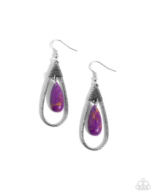 Neatly Natural - Purple Stone Teardrop Silver Fishhook Earrings - Paparazzi Accessories