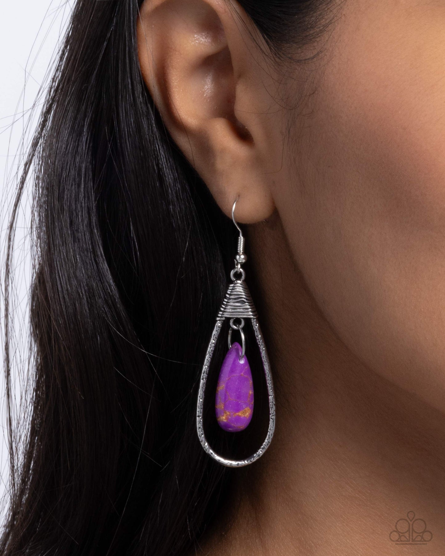 Neatly Natural - Purple Stone Teardrop Silver Fishhook Earrings - Paparazzi Accessories