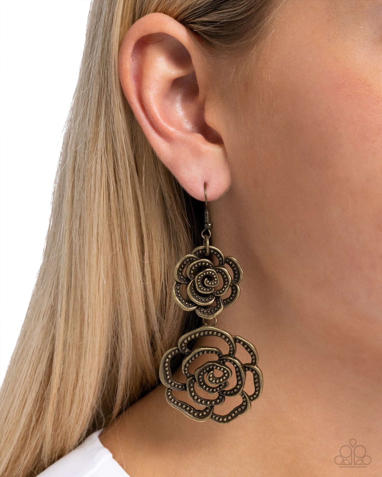 Reminiscent Rosette - Brass Rose Fishhook Earrings - Paparazzi Accessories