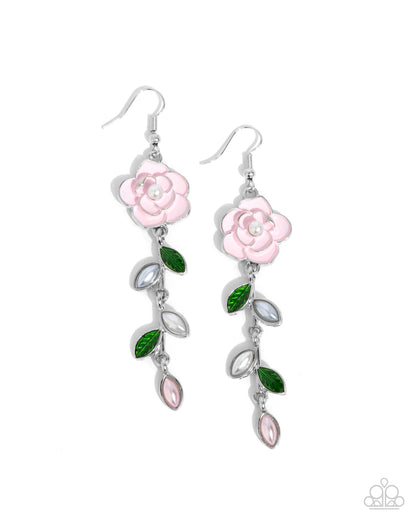 Lattice Lure - Multi Pink Enamel Rose Fishhook Earrings - Paparazzi Accessories