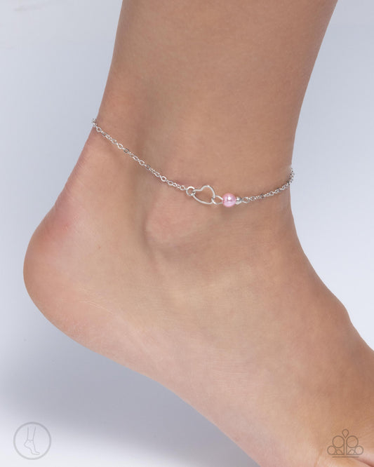 Affectionate Assertion - Pink Pearl Silver Clasp Anklet - Paparazzi Accessories