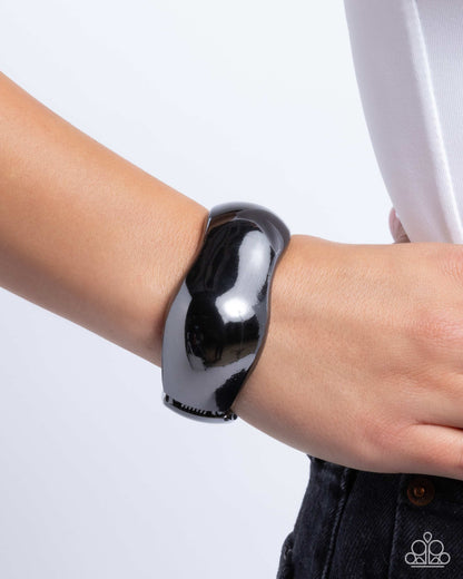 Curved Confident - Black Gunmetal Hinge Bracelet - Paparazzi Accessories