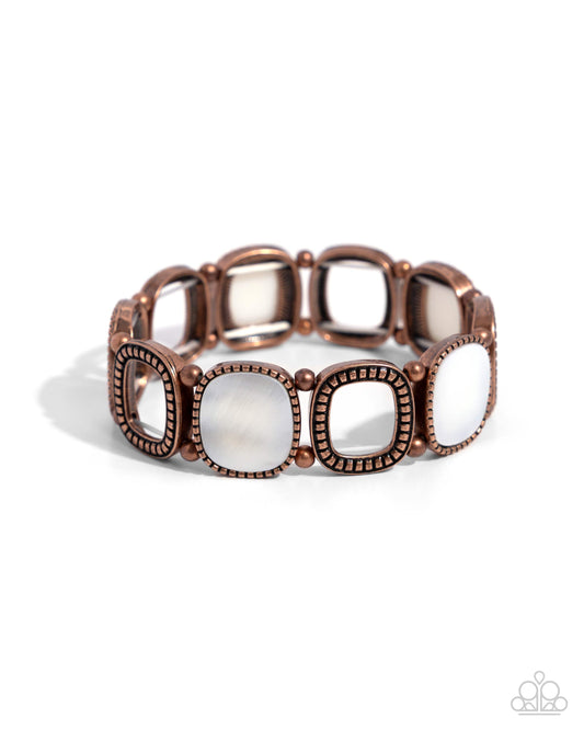 Socialite Shells - Copper & White Shell Stretchy Bracelet - Paparazzi Accessories