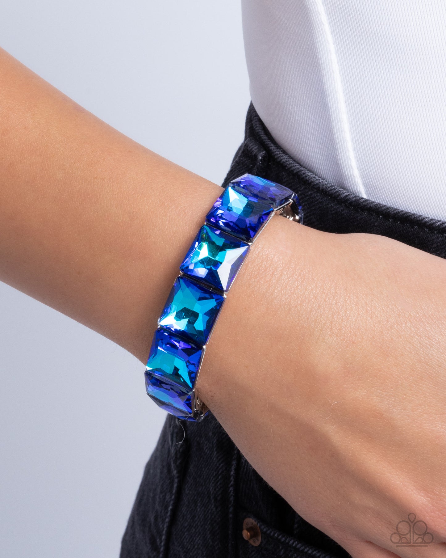 Upscale Funk - Blue Square Cut Gem Stretchy Bracelet - Paparazzi Accessories