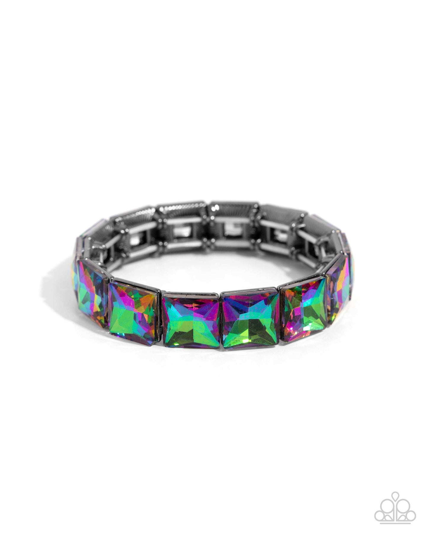 Upscale Funk - Multi Oil Spill Gem Gunmetal Stretch Bracelet - Paparazzi Accessories