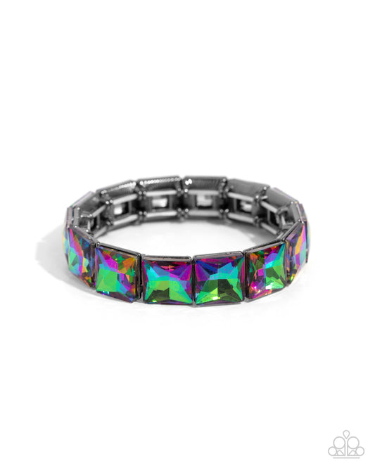 Upscale Funk - Multi Oil Spill Gem Gunmetal Stretch Bracelet - Paparazzi Accessories