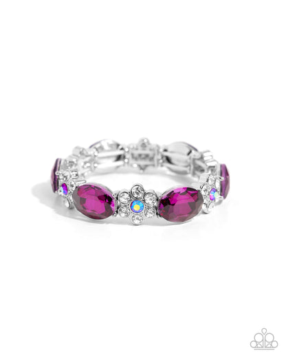 Staycation Sparkle - Pink Iridescent Rhinestone Stretchy Bracelet - Paparazzi Accessories