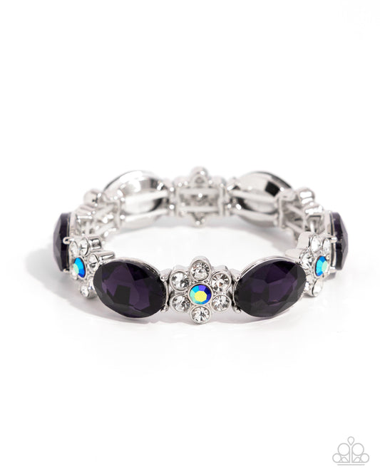 Staycation Sparkle - Purple Iridescent Rhinestone Stretchy Bracelet - Paparazzi Accessories