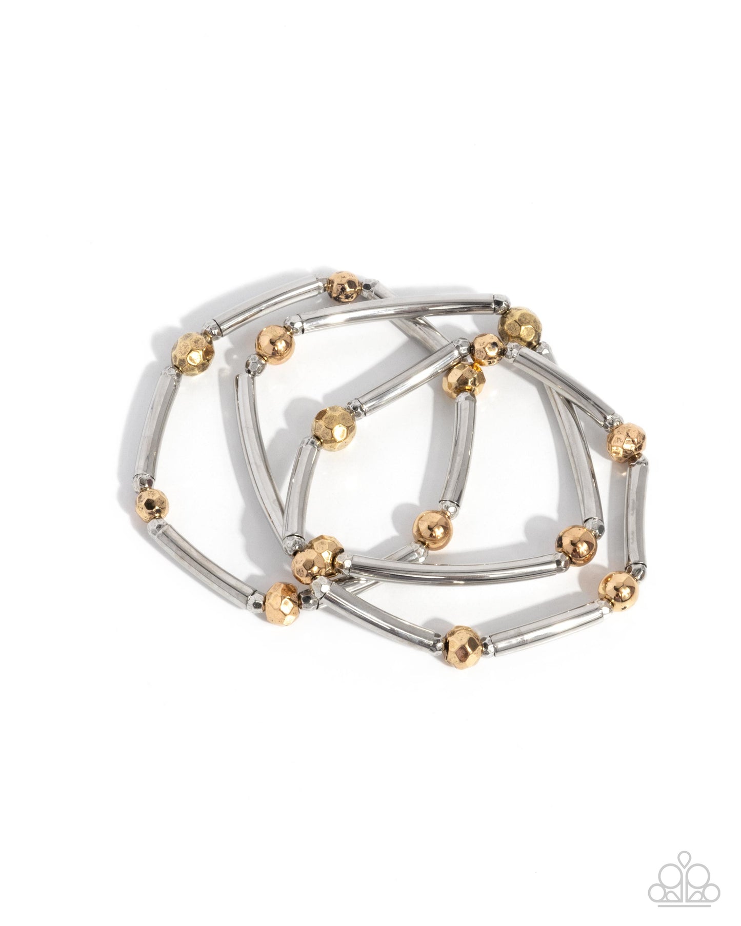 Stacked Shopaholic - Gold and Silver Stretch Bracelet - Paparazzi Accessories