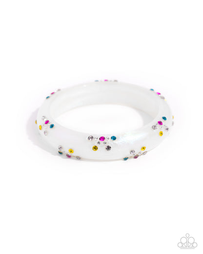Captivating Color - Pink Rhinestone White Acrylic Bangle Bracelet - Paparazzi Accessories