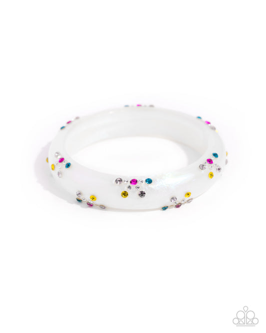 Captivating Color - Pink Rhinestone White Acrylic Bangle Bracelet - Paparazzi Accessories