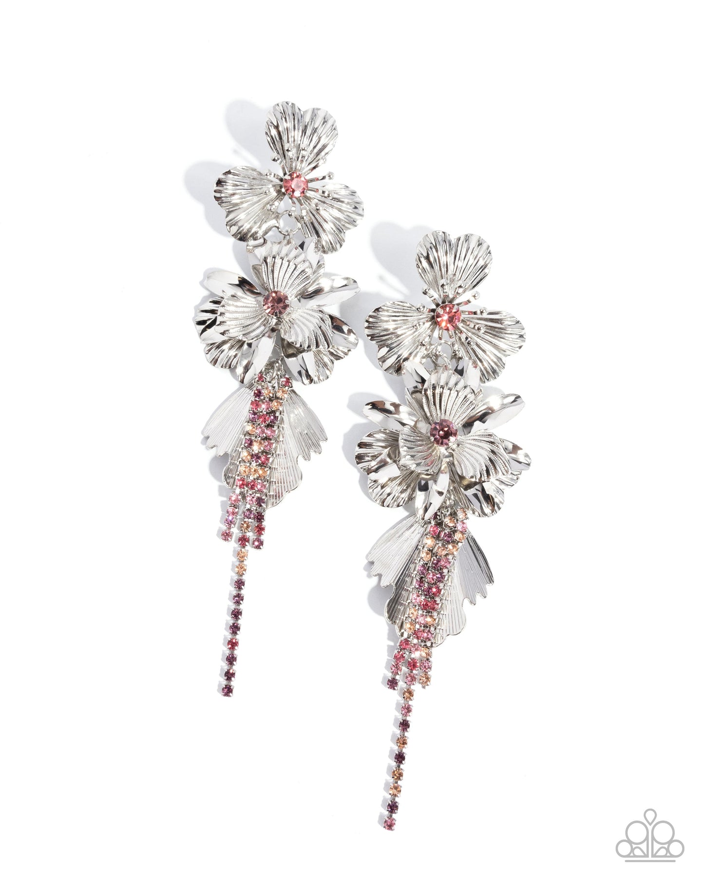 Classical Cadenza - Multi Rhinestone Silver Floral Post Earrings - Life of the Party Exclusive - Paparazzi Accessories