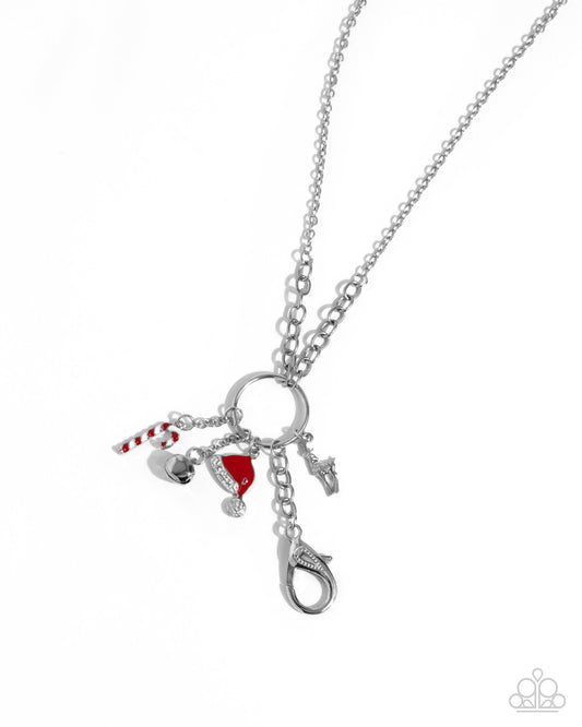Christmas Cheer - Red Enamel Silver Christmas Lanyard Necklace - Paparazzi Accessories