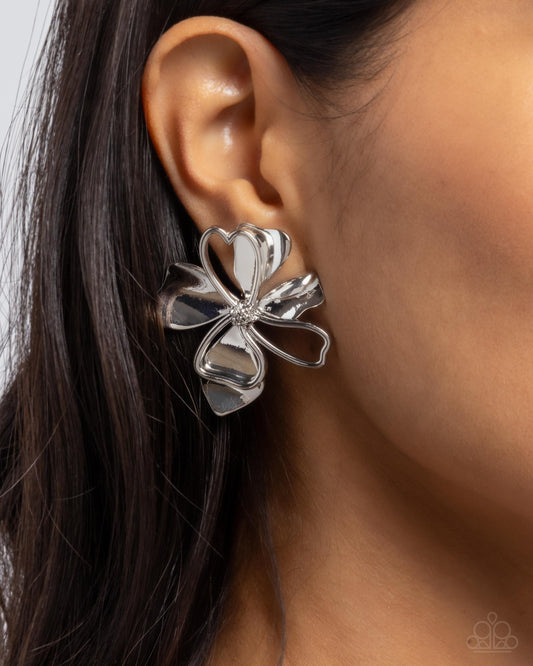 Sweetness and Light - Silver Flower Clip on Earrings - Paparazzi Accessories