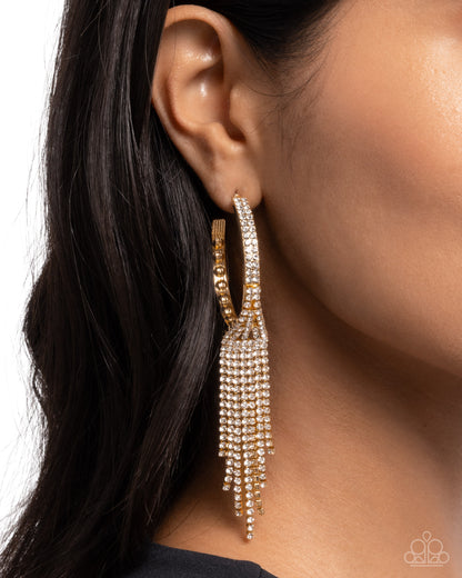 Jaw-Dropping Jubilee - Gold White Rhinestone Hoop Earrings - Paparazzi Accessories