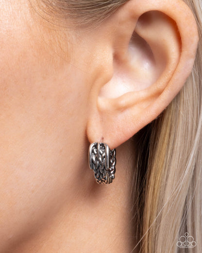 Off the Beaten Track - Silver "Buckle" Hinge Hoop Earrings - Paparazzi Accessories