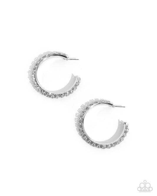 Glowing Garland - White Crystal Hoop Earrings - Paparazzi Accessories