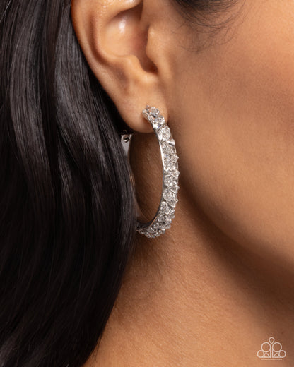 Glowing Garland - White Crystal Hoop Earrings - Paparazzi Accessories