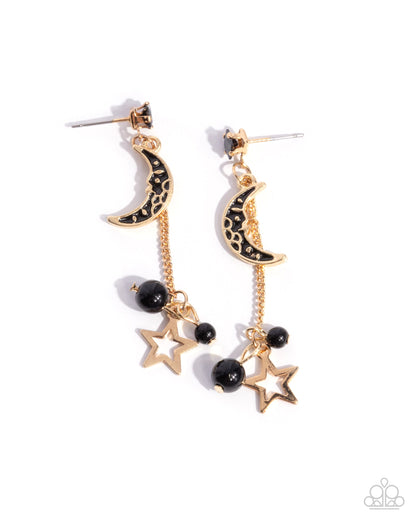 Astral Admiration - Black Enamel Gold Post Earrings - Paparazzi Accessories