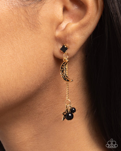 Astral Admiration - Black Enamel Gold Post Earrings - Paparazzi Accessories