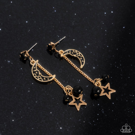 Astral Admiration - Black Enamel Gold Post Earrings - Paparazzi Accessories