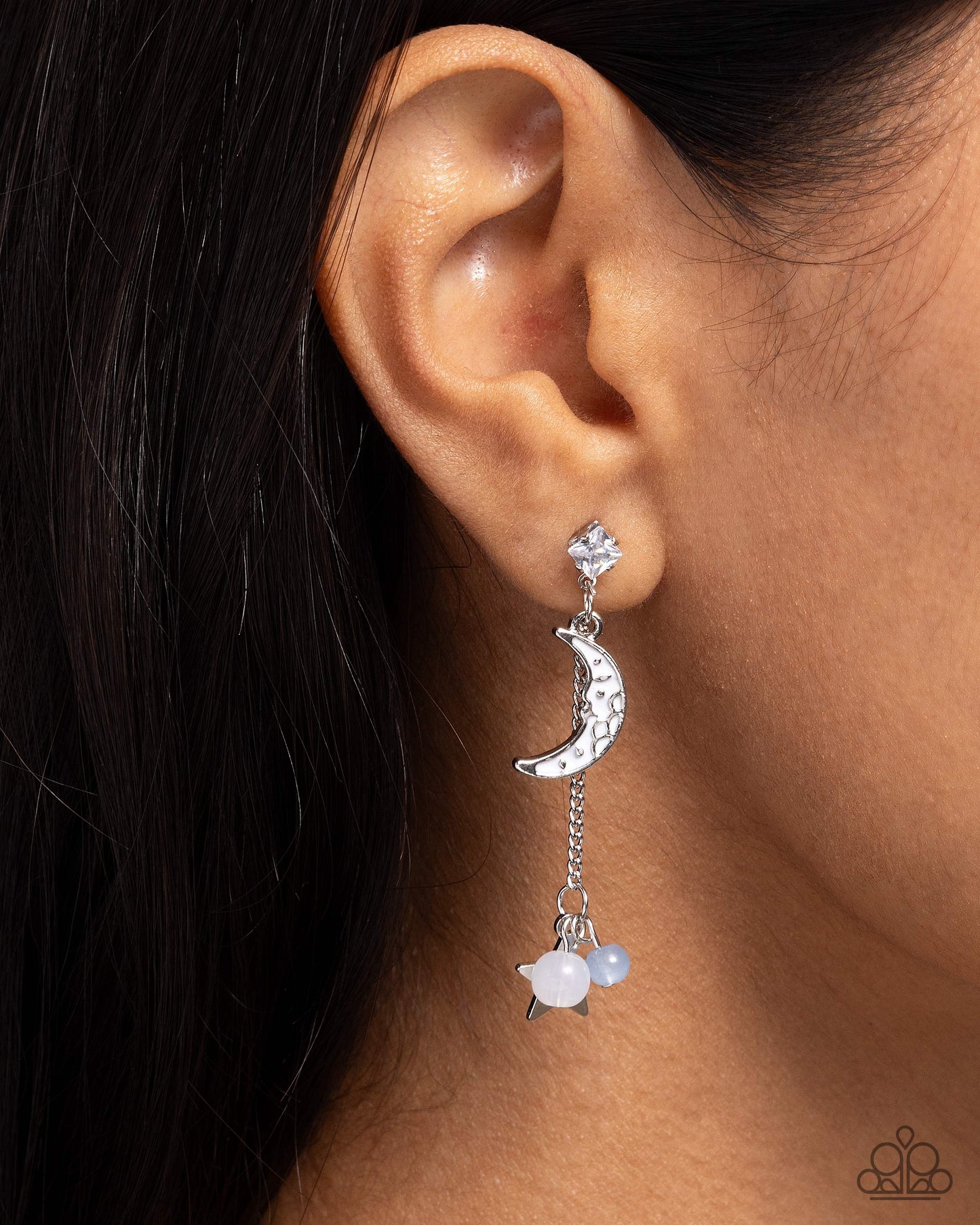 Astral Admiration - Blue Bead White Moon Silver Post Earrings - Paparazzi Accessories