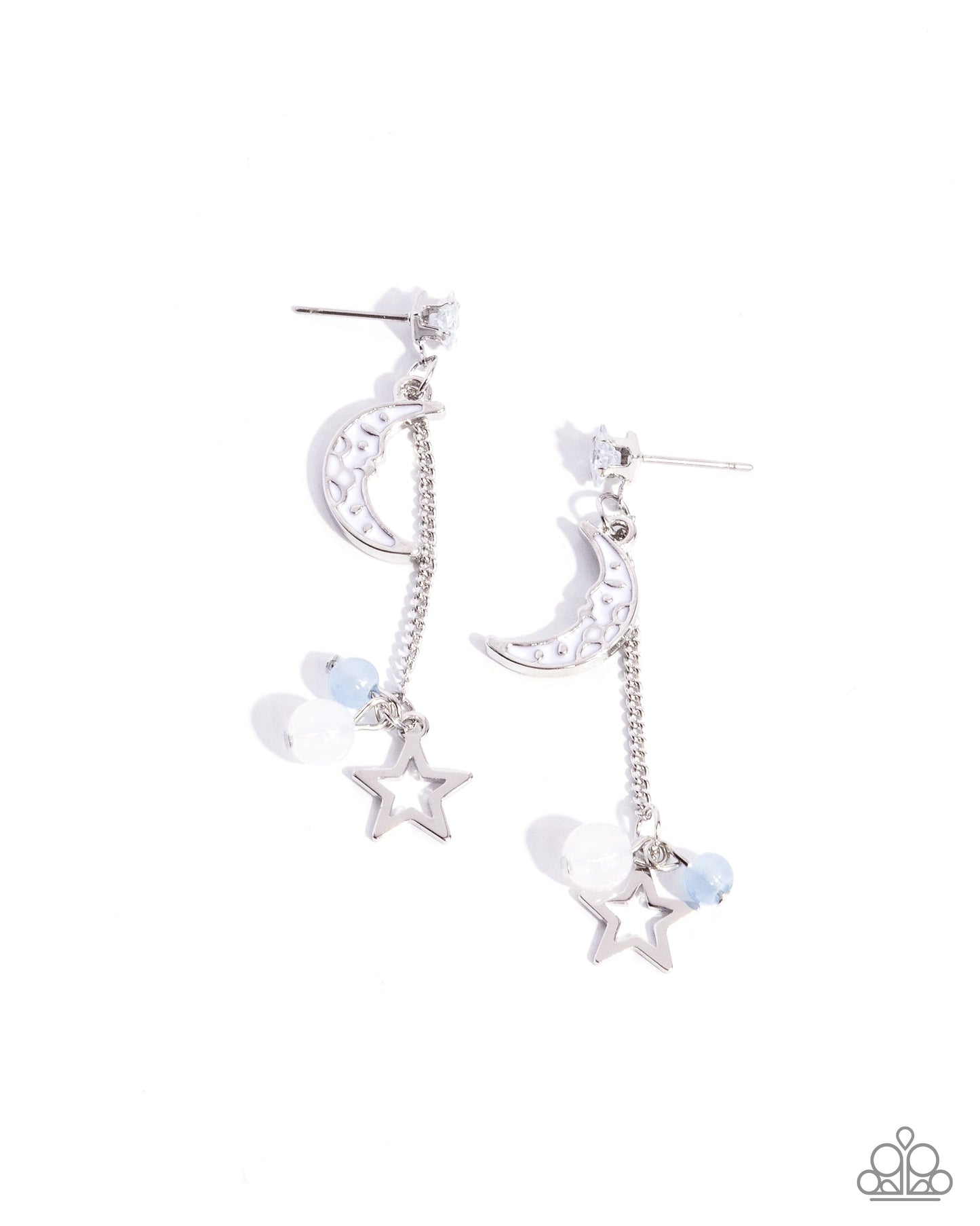 Astral Admiration - Blue Bead White Moon Silver Post Earrings - Paparazzi Accessories