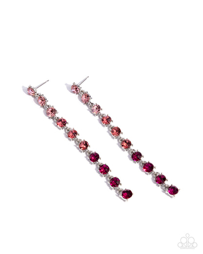 Opulent Ombré - Pink Rhinestone Dangle Post Earrings - Paparazzi Accessories