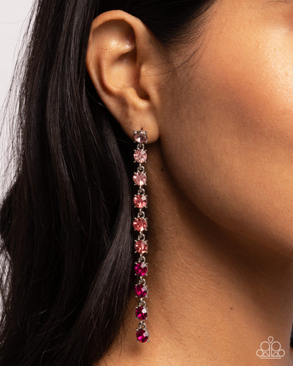 Opulent Ombré - Pink Rhinestone Dangle Post Earrings - Paparazzi Accessories