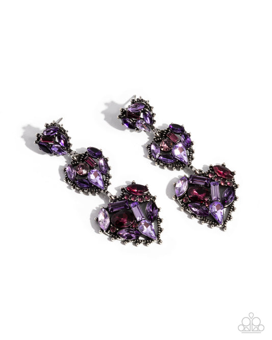 Lovable Lure - Purple Gemstone Silver Heart Post Earrings - Paparazzi Accessories