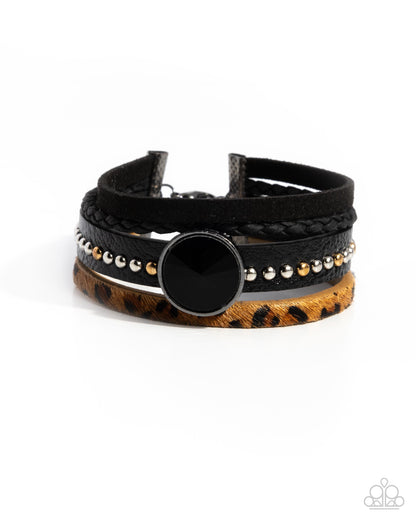 Fair LEATHER - Black & Cheetah Leather Clasp Closure Bracelet - Paparazzi Accessories