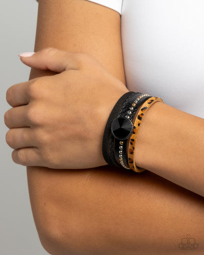 Fair LEATHER - Black & Cheetah Leather Clasp Closure Bracelet - Paparazzi Accessories