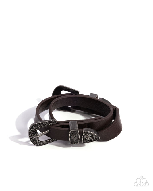Buckle TOWN - Brown Leather Silver Buckle Bracelet - Paparazzi Accessories