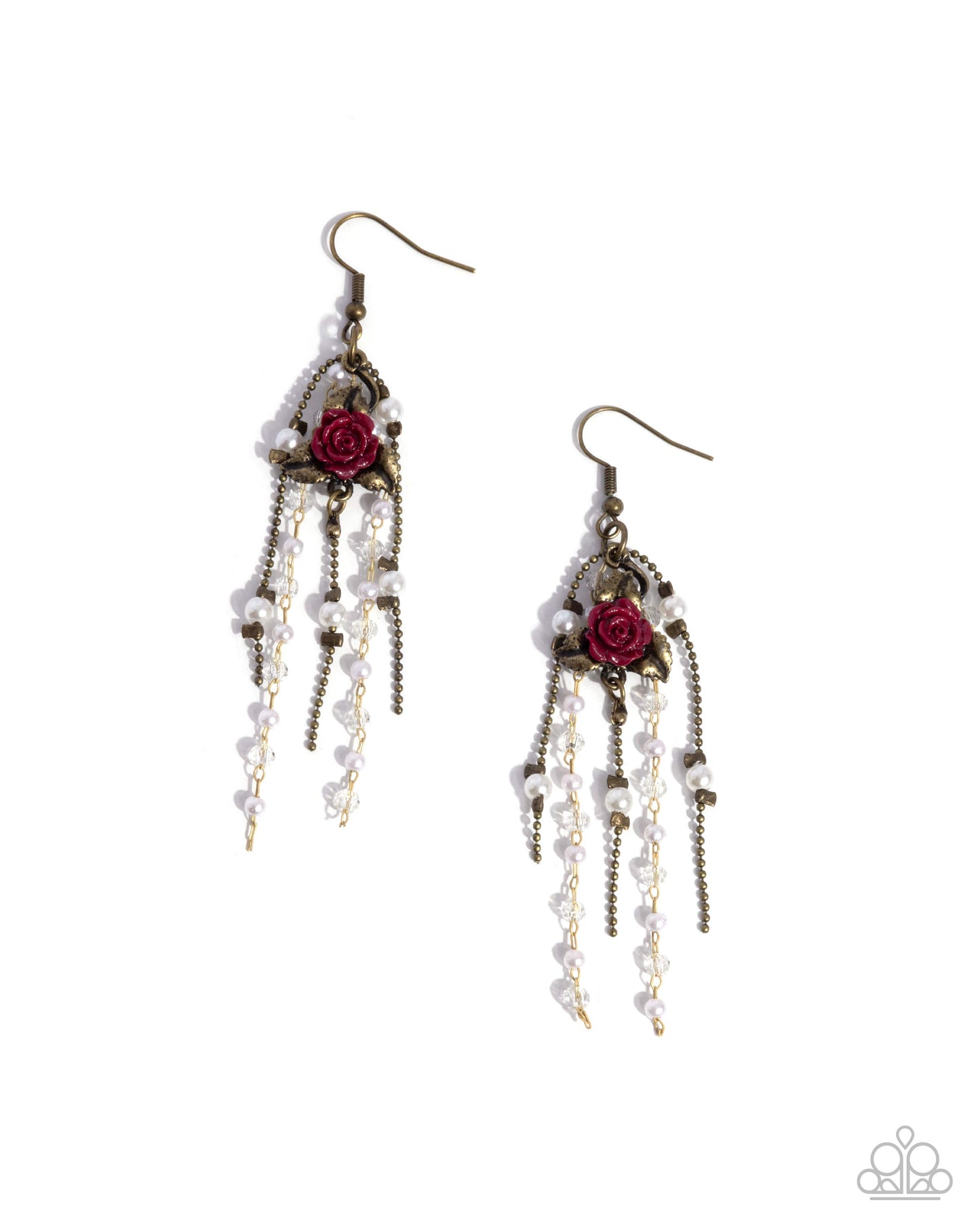 The Toast of the Ton - Brass and Pearl Fishhook Earrings - Paparazzi Accessories