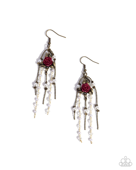 The Toast of the Ton - Brass and Pearl Fishhook Earrings - Paparazzi Accessories