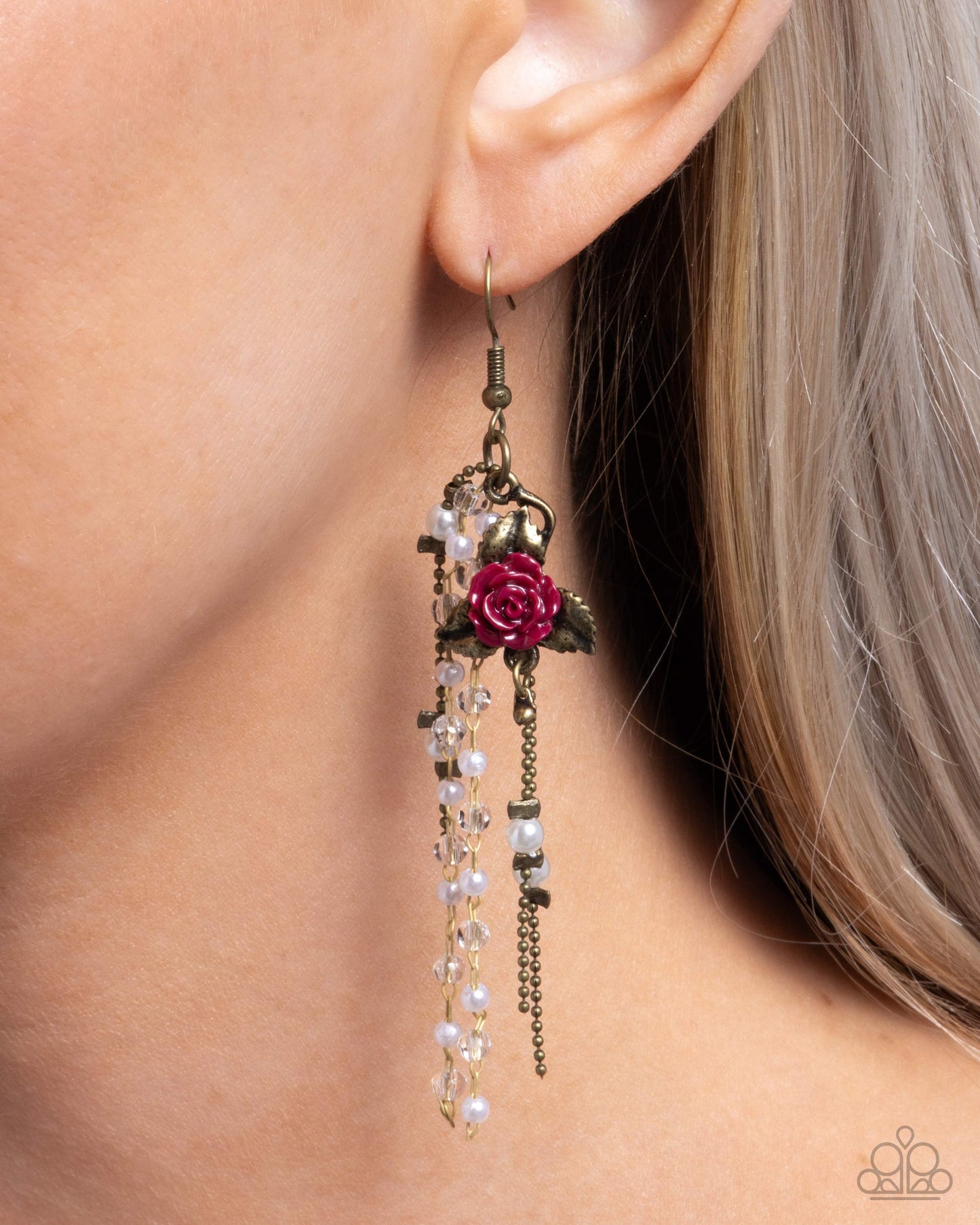 The Toast of the Ton - Brass and Pearl Fishhook Earrings - Paparazzi Accessories