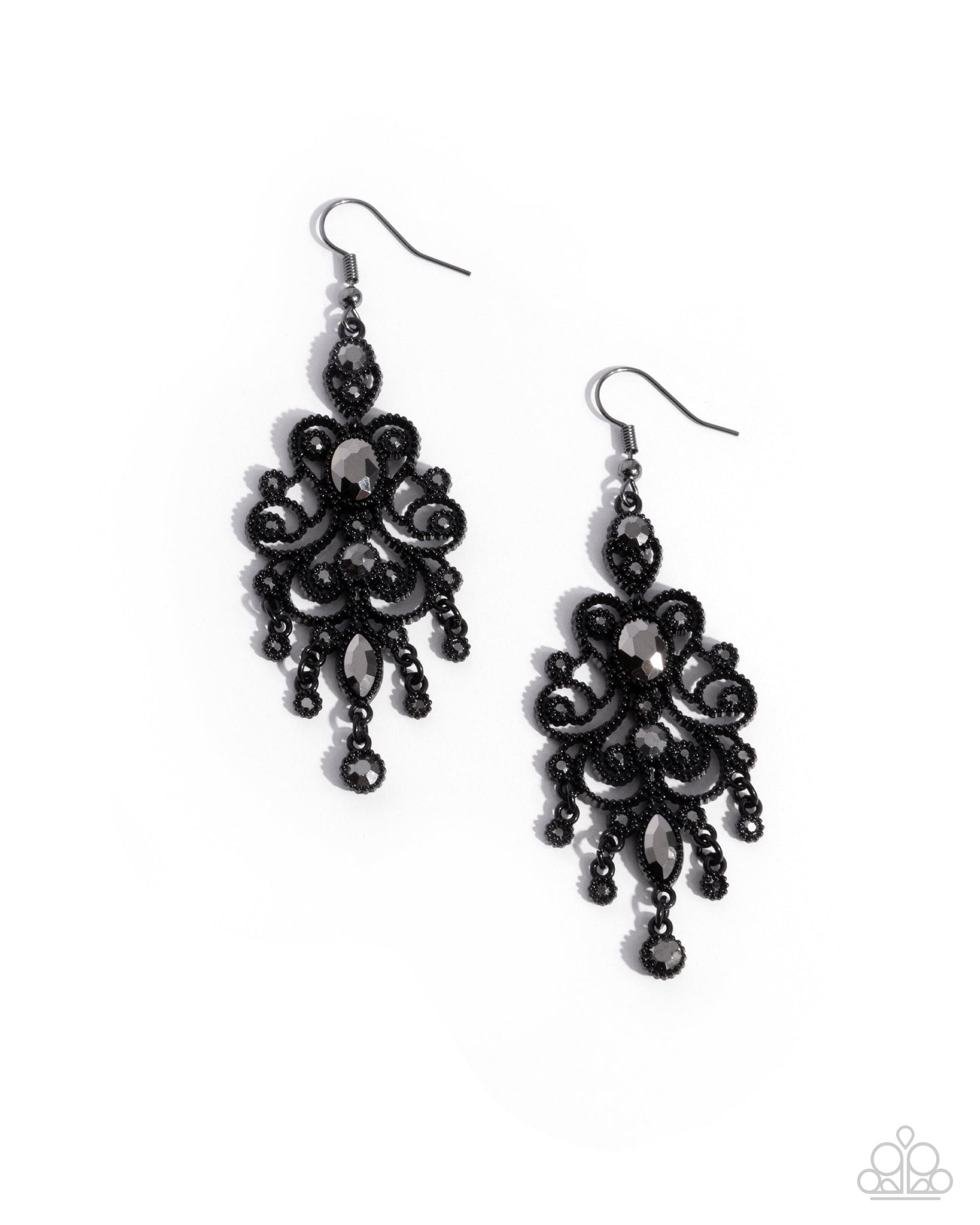 Chandelier Celebration - Black Dipped Metal Fishhook Earrings - Paparazzi Accessories