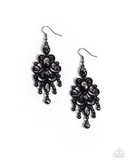 Chandelier Celebration - Black Dipped Metal Fishhook Earrings - Paparazzi Accessories