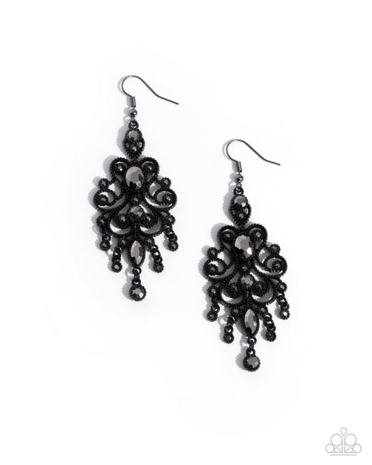 Chandelier Celebration - Black Dipped Metal Fishhook Earrings - Paparazzi Accessories