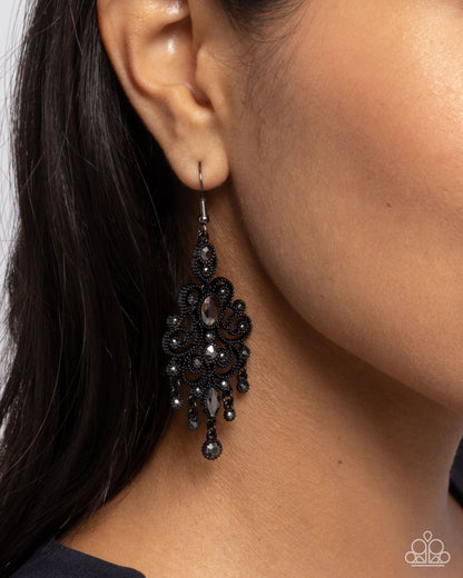 Chandelier Celebration - Black Dipped Metal Fishhook Earrings - Paparazzi Accessories
