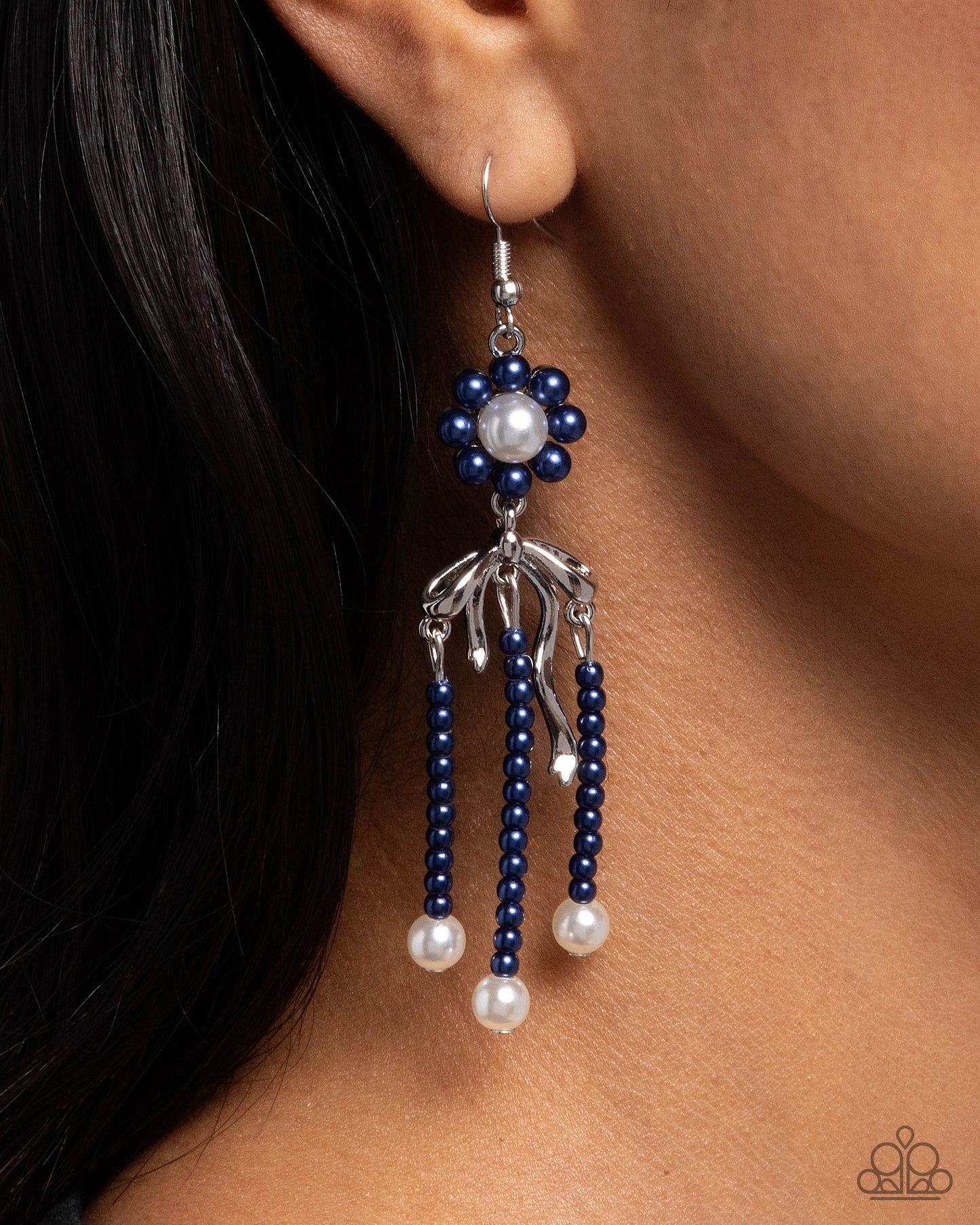 Unforgettable Umbrella - Blue & White Pearl Flower Fishhook Earrings - Paparazzi Accessories