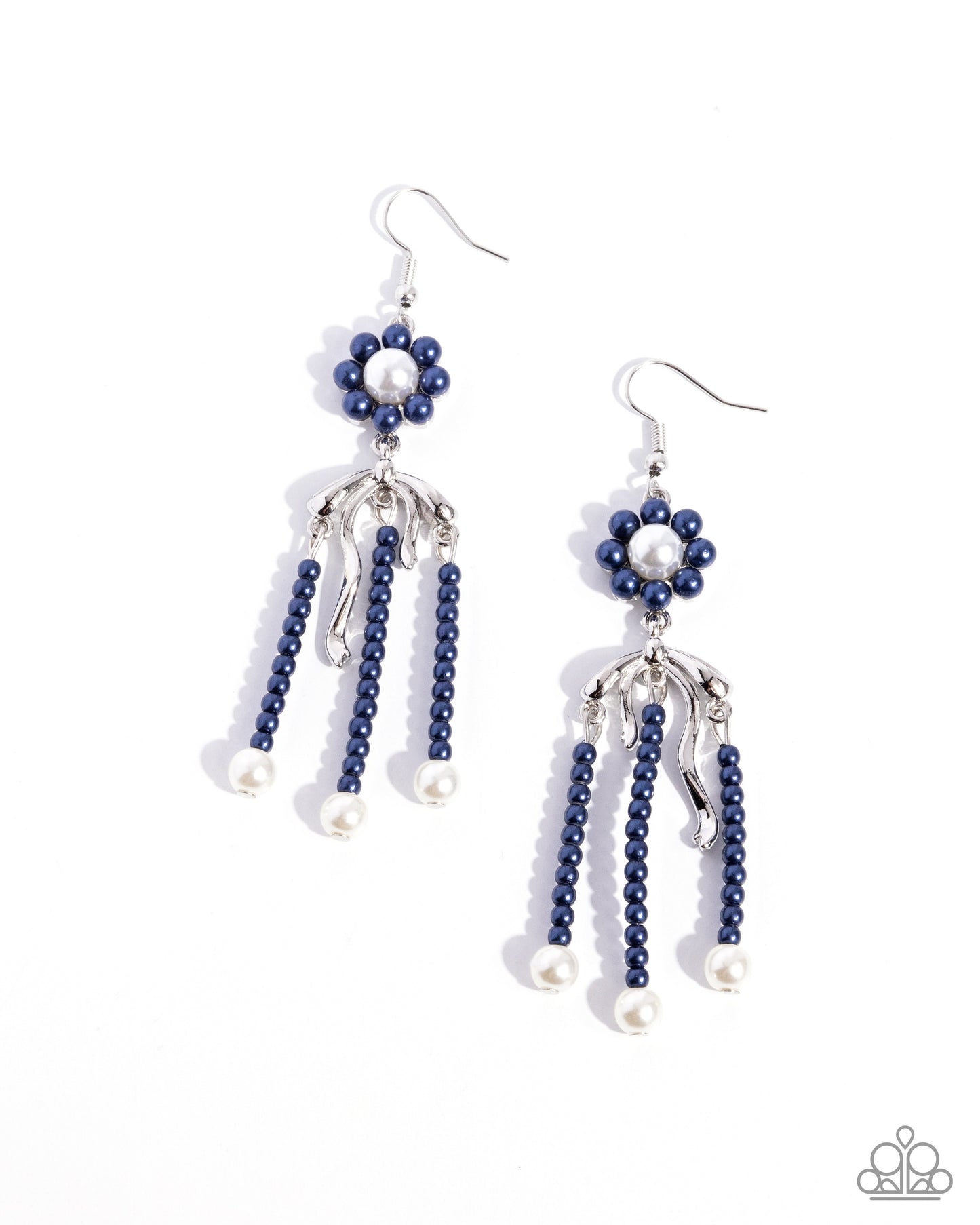 Unforgettable Umbrella - Blue & White Pearl Flower Fishhook Earrings - Paparazzi Accessories